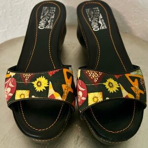 Salvatore Ferragamo Women's Black and Multicolor Floral Mules